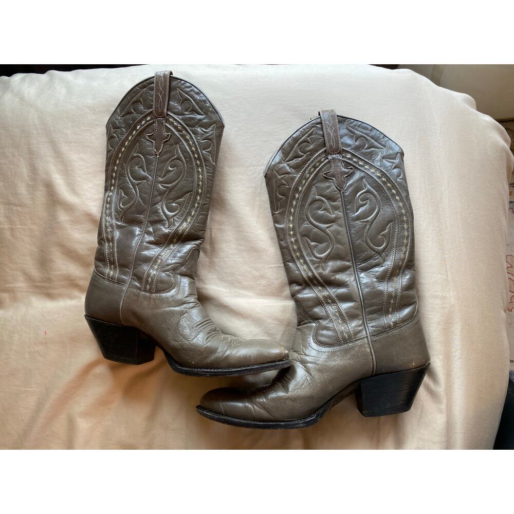 Womens Embroidered Dan Post Boots Size 7 Cowboy Western Gray Leather snip toe - Picture 7 of 8